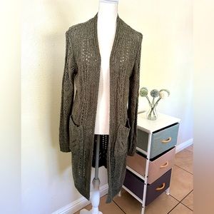 Khaki green lovey long cardigan with pockets, large